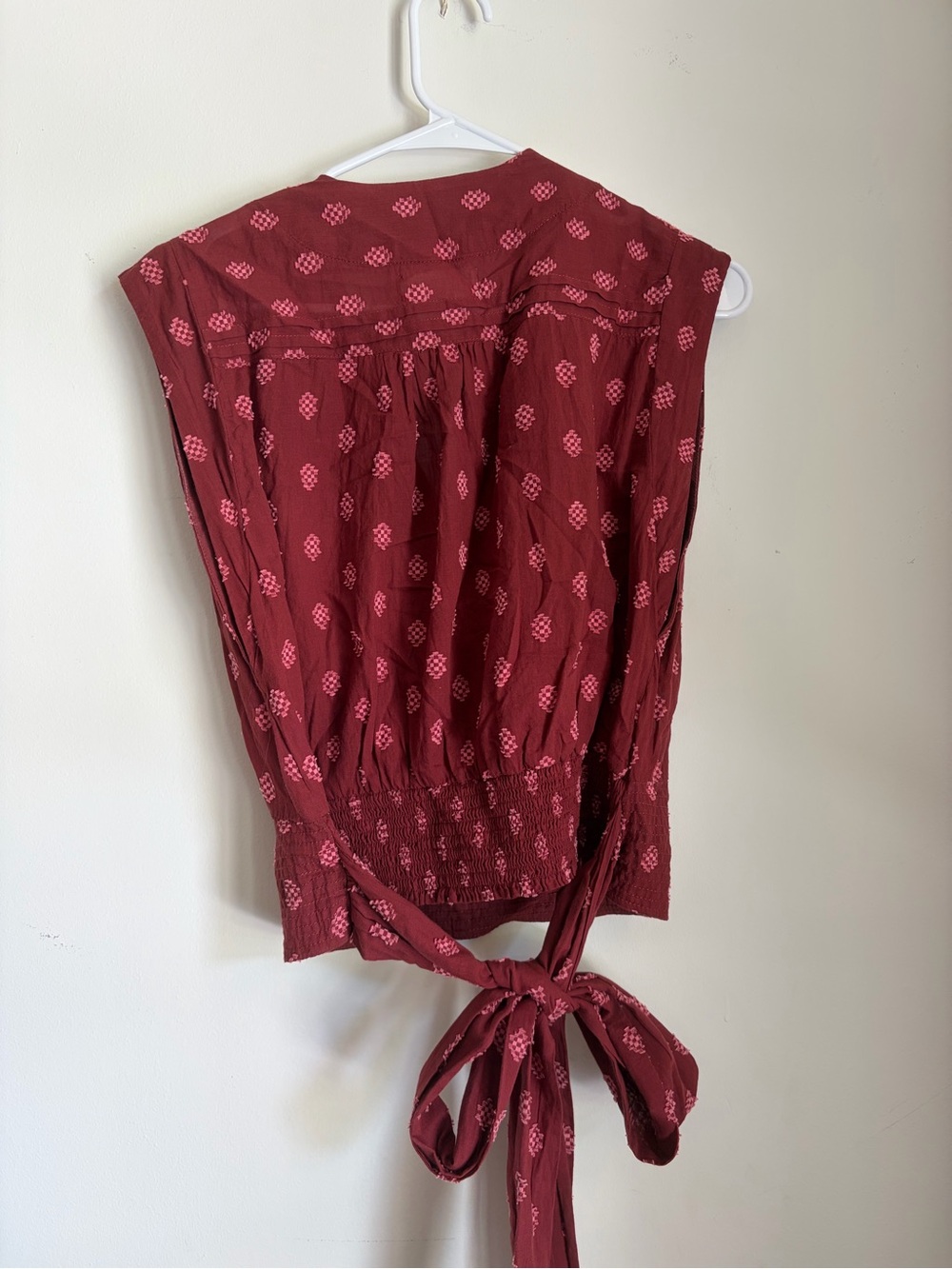 Anthropologie Burgundy Printed Smocked-Waist Sleeveless Tank - Picture 4 of 8